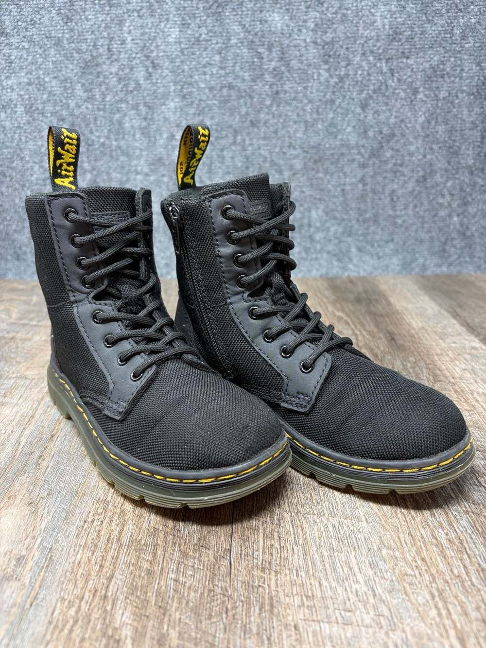 Dr. Martens Doc Combs J Combat Lace Up Boots Canvas Zip Black Youth Kids Size  1